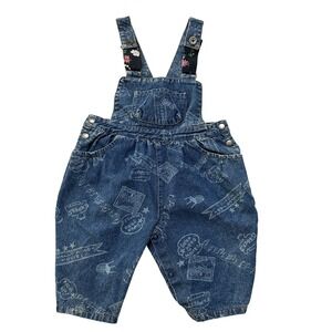 Vintage 90s Henckels Baby Denim Overalls Hollywood Movies Print 90cm Retro Indie